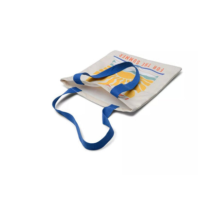 Canvas Tote Bag With "I Am Booked For The Summer" Print, Blue Handles Lightweight & Reusable