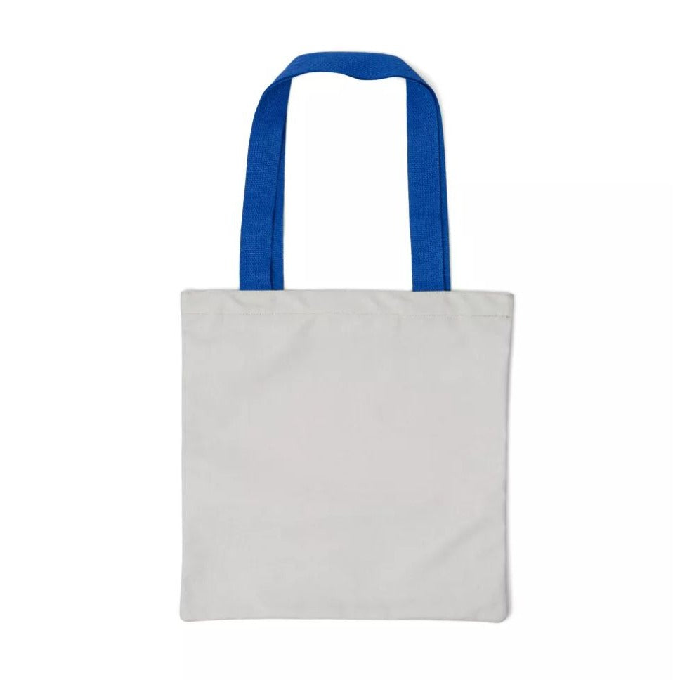 Canvas Tote Bag With "I Am Booked For The Summer" Print, Blue Handles Lightweight & Reusable