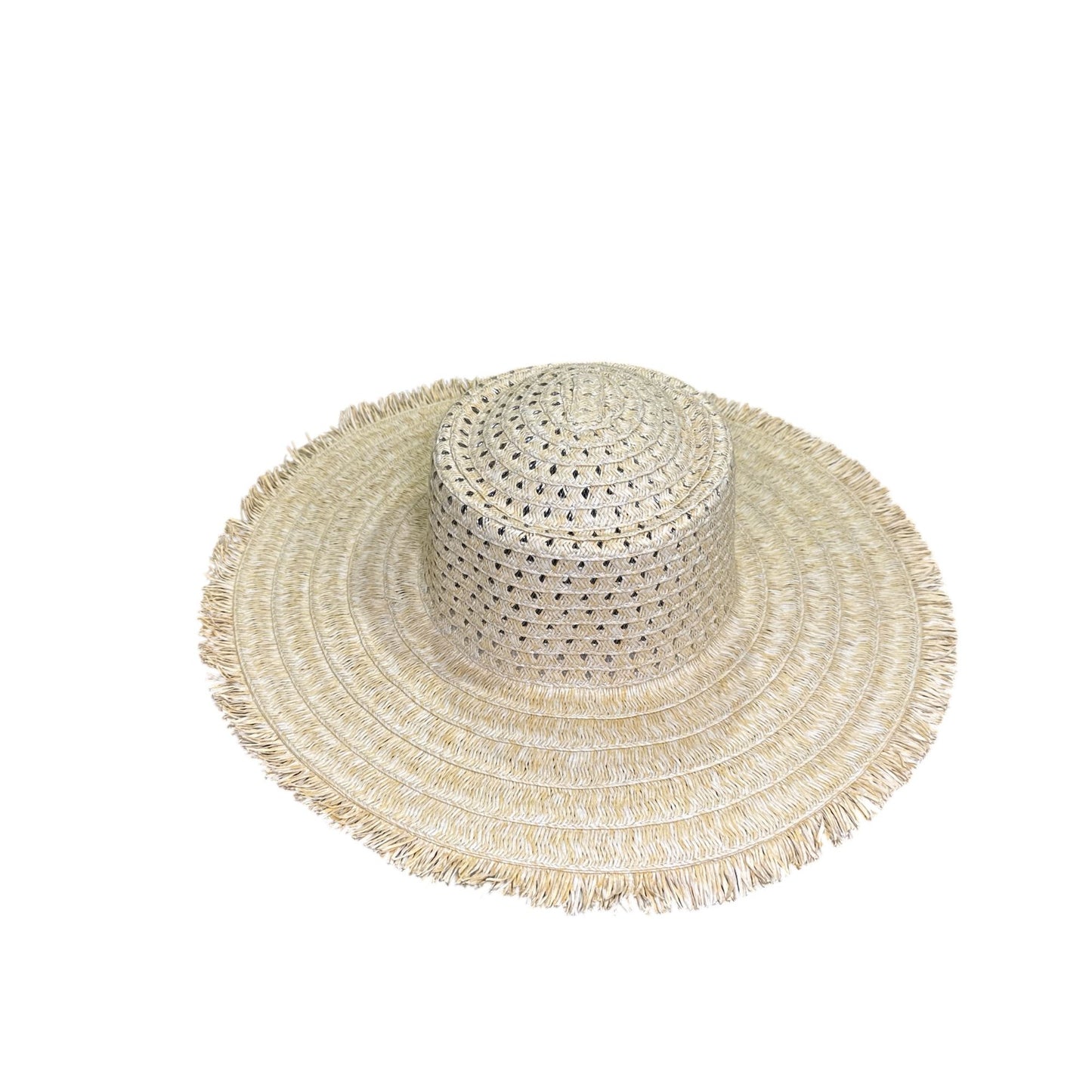 Wide-Brim Straw Sun Hat With Adjustable Fit & Fringe Detail By A New Day Natural S/M 53-57cm