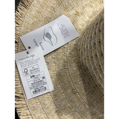 Wide-Brim Straw Sun Hat With Adjustable Fit & Fringe Detail By A New Day Natural S/M 53-57cm