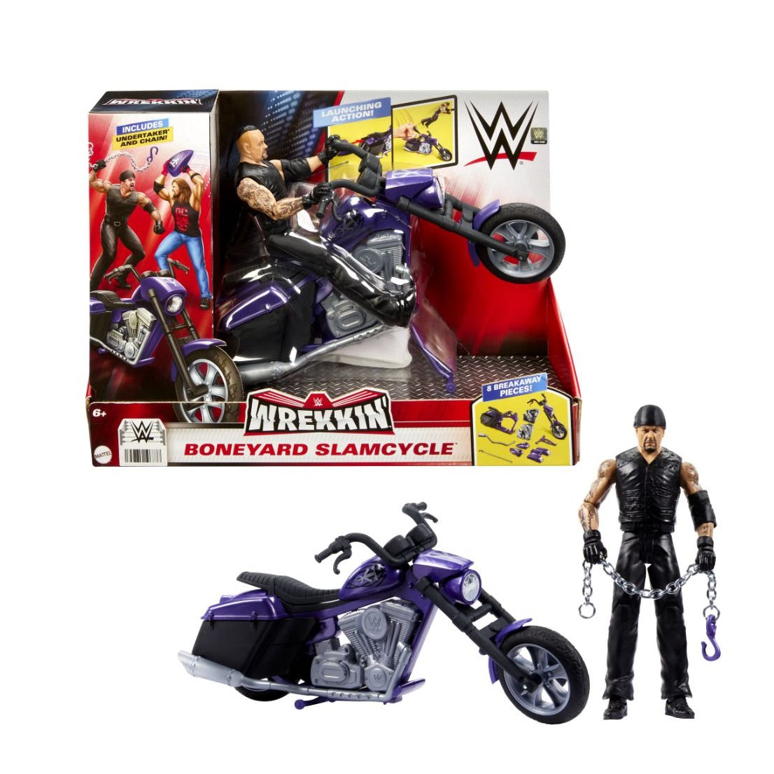 WWE Wrekkin Boneyard Slamcycle With Action Figure & Accessories 8 Breakaway Pieces Mattel Ages 6+