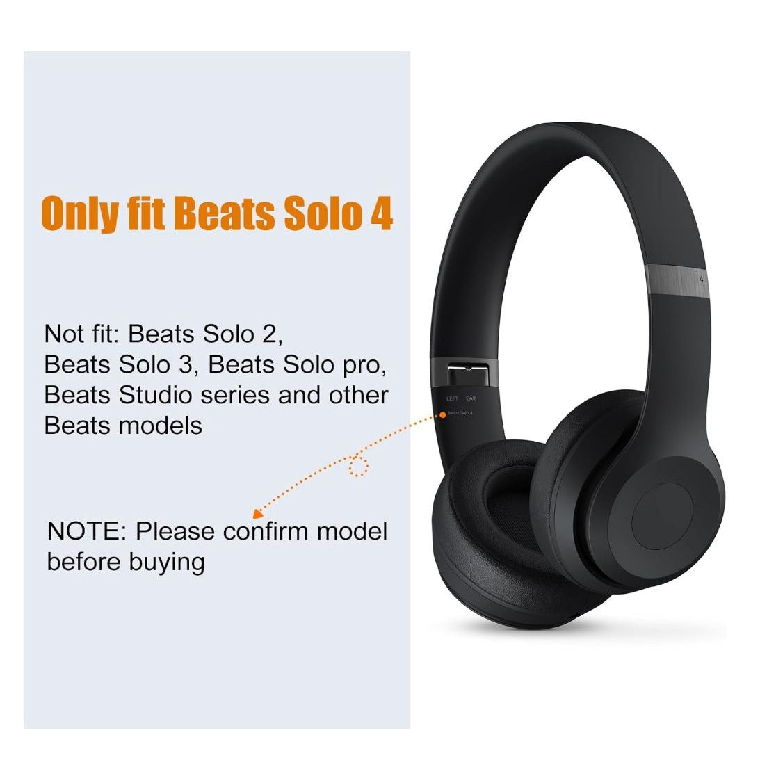 HiFan Replacement Ear Pads For Beats Solo 4 Protein Leather Soft & Durable Black