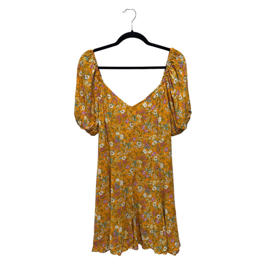 Floral Yellow Puff Sleeve Mini Dress By Lush Medium Lightweight & Flowy Romantic Fit New With Tags