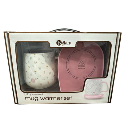 USB Powered Mug Warmer Set With Ceramic Mug & Pink Warmer Plate By Bglam - Keeps Drinks At 113°F