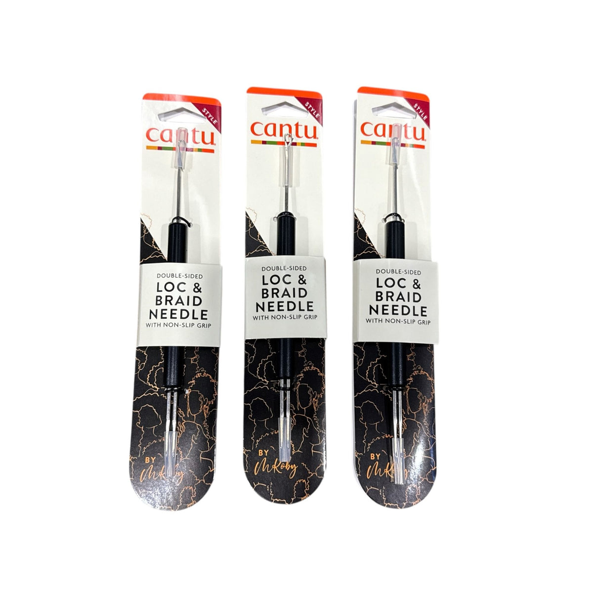 Cantu Double-Sided Loc & Braid Needle With Non-Slip Grip Durable Steel Styling Tool(3 pack)