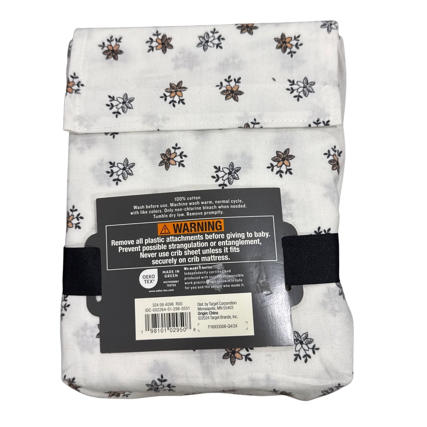 Hearth & Hand With Magnolia Cotton Percale Crib Fitted Sheet Fully Elastic Floral Print 28"x52"x9" Oeko-Tex Certified