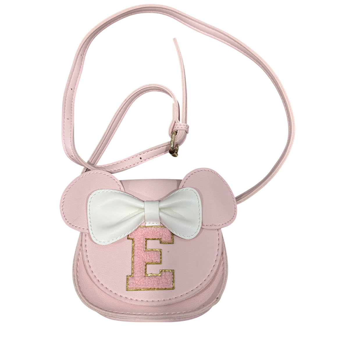 Personalized "E" Gift Set: Necklace, Pink Minnie-Inspired Bag & Bow Hair Accessories