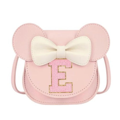 Personalized "E" Gift Set: Necklace, Pink Minnie-Inspired Bag & Bow Hair Accessories