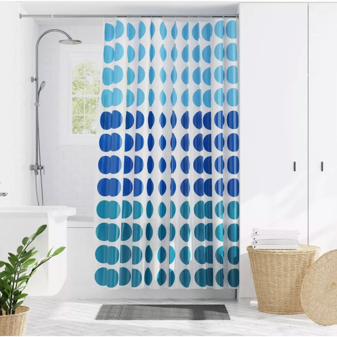 Trina Dot 13-Piece Shower Curtain Set With Hooks Blue & White Polka Dot Design