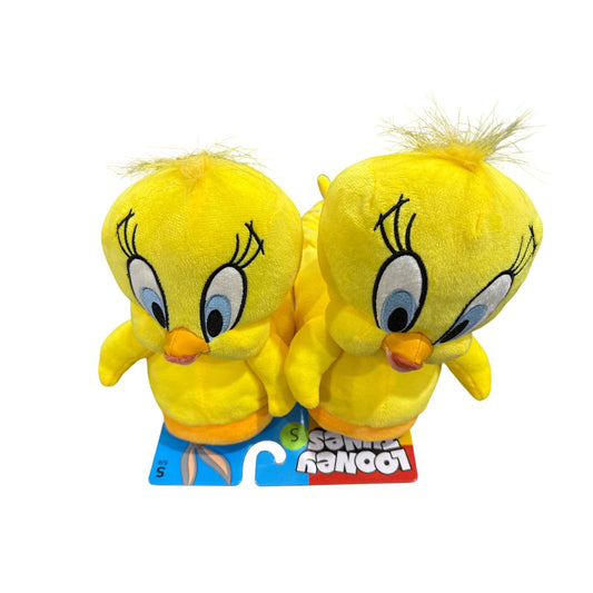 Looney Tunes Tweety Bird Plush Slippers Yellow Non-Slip Sole SMALL 5/6