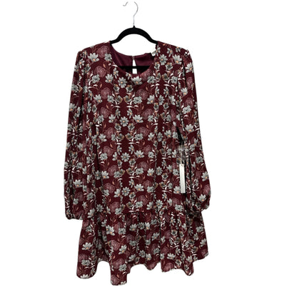 Floral Burgundy Long-Sleeve Tiered Dress By Caslon 2X Women's Lightweight Casual Style