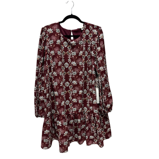 Floral Burgundy Long-Sleeve Tiered Dress By Caslon 2X Women's Lightweight Casual Style