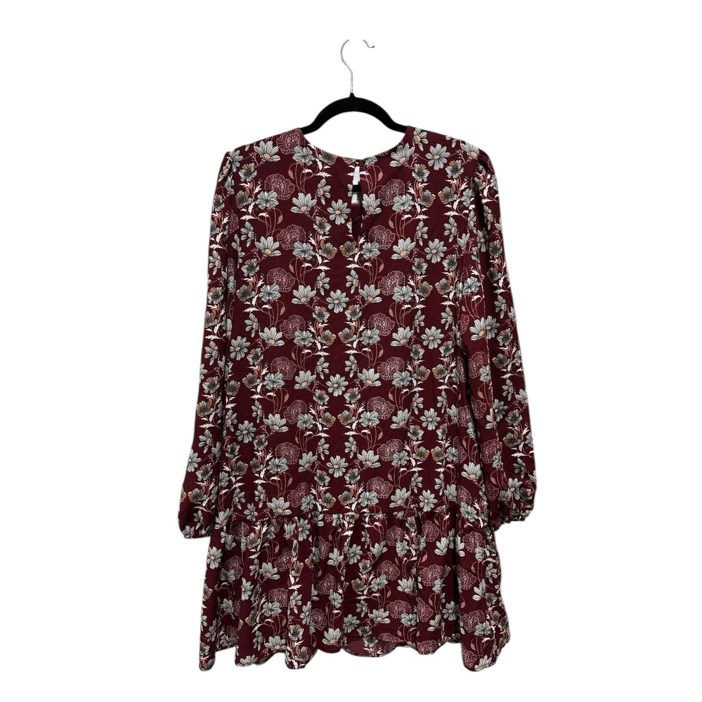 Floral Burgundy Long-Sleeve Tiered Dress By Caslon 2X Women's Lightweight Casual Style