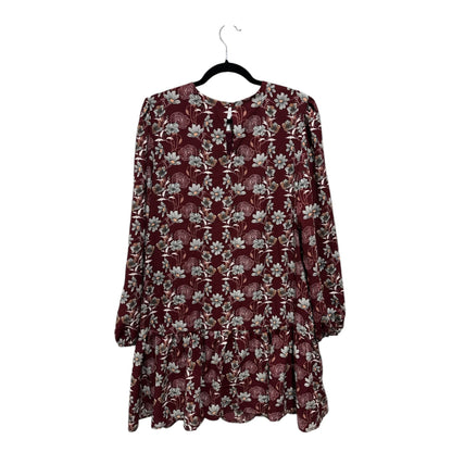 Floral Burgundy Long-Sleeve Tiered Dress By Caslon 2X Women's Lightweight Casual Style