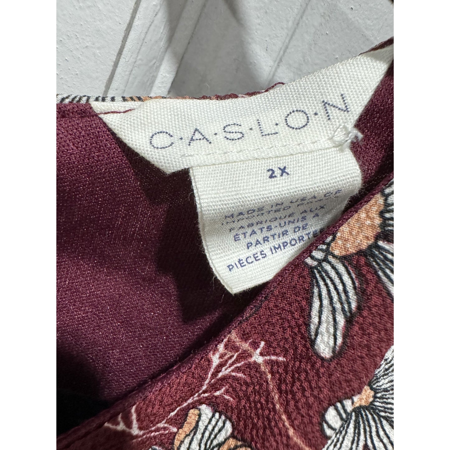 Floral Burgundy Long-Sleeve Tiered Dress By Caslon 2X Women's Lightweight Casual Style