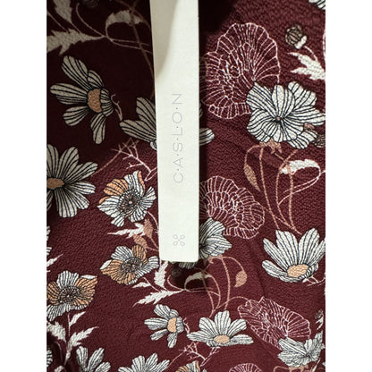 Floral Burgundy Long-Sleeve Tiered Dress By Caslon 2X Women's Lightweight Casual Style