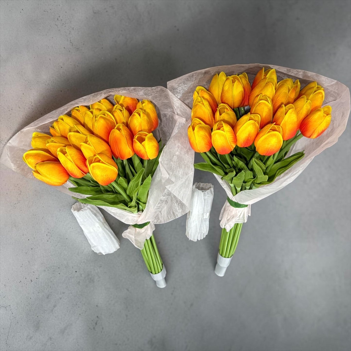 Artificial Tulip Light-Up Bouquet - 2 Bundles Of 20 Stems Orange & Yellow Realistic Faux Flowers For Home Decor Or Events
