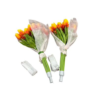 Artificial Tulip Light-Up Bouquet - 2 Bundles Of 20 Stems Orange & Yellow Realistic Faux Flowers For Home Decor Or Events