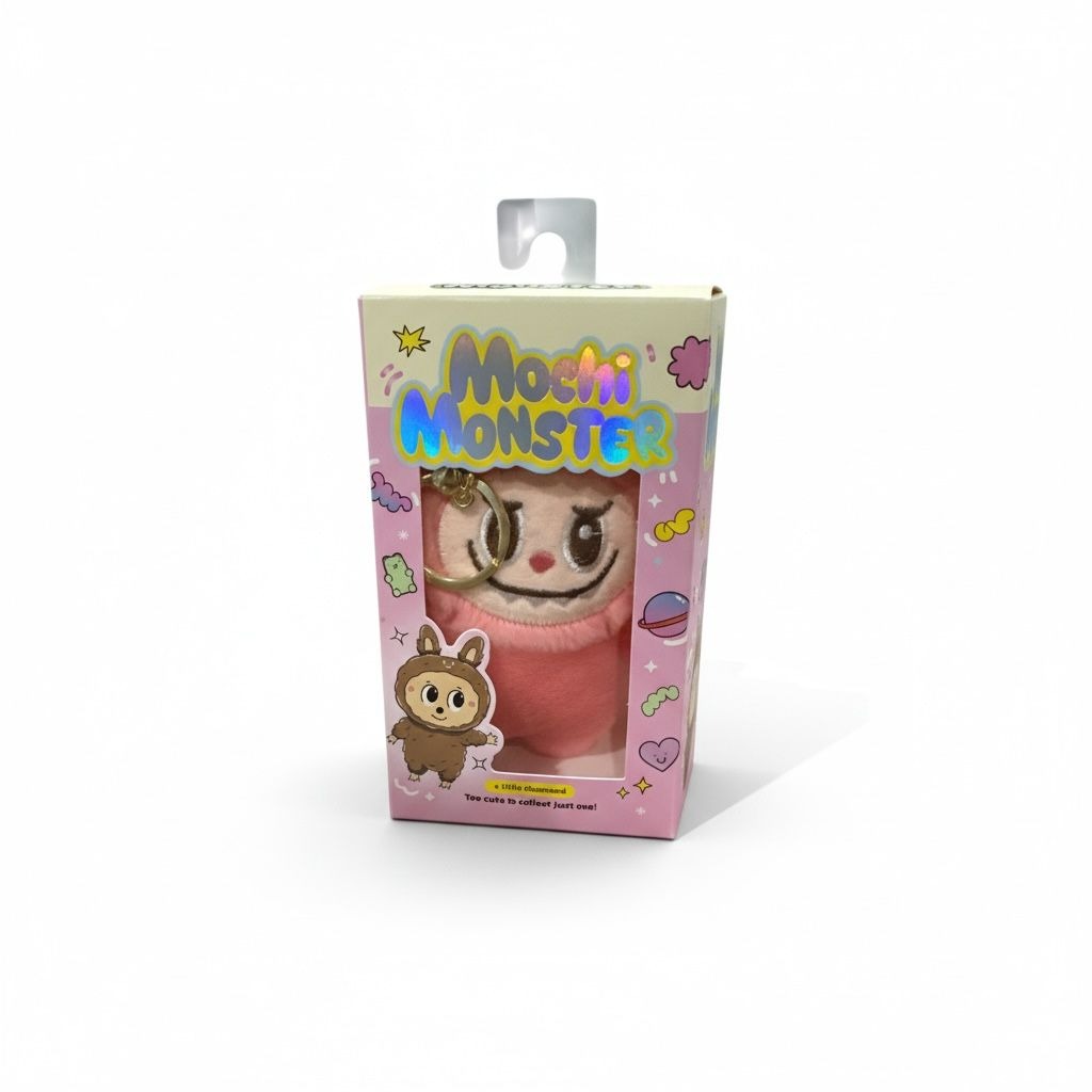 Mochi Monster Plush Charm Keychain In Pink - Fun Collectible Gift Toy