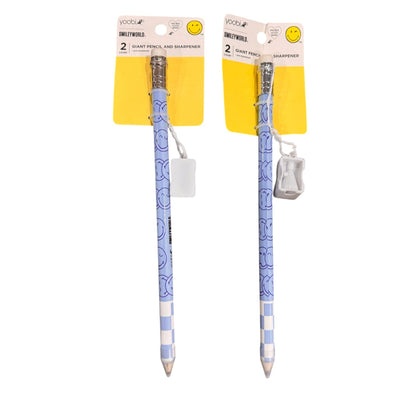 SmileyWorld Giant Pencil & Sharpener 2-Pack Blue With Checkered Smiley Face Design
