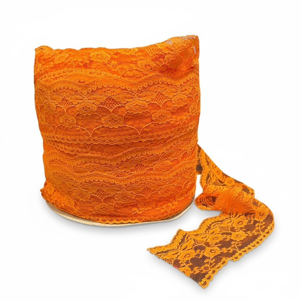 Orange Floral Lace Trim Roll 3 Inches Wide For Sewing Crafts & Decorations 100+ yards