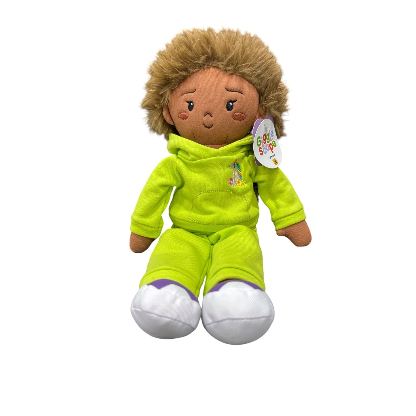 Giggle Scape 15" Soft Plush Doll In Lime Green Outfit With Purple Shoes