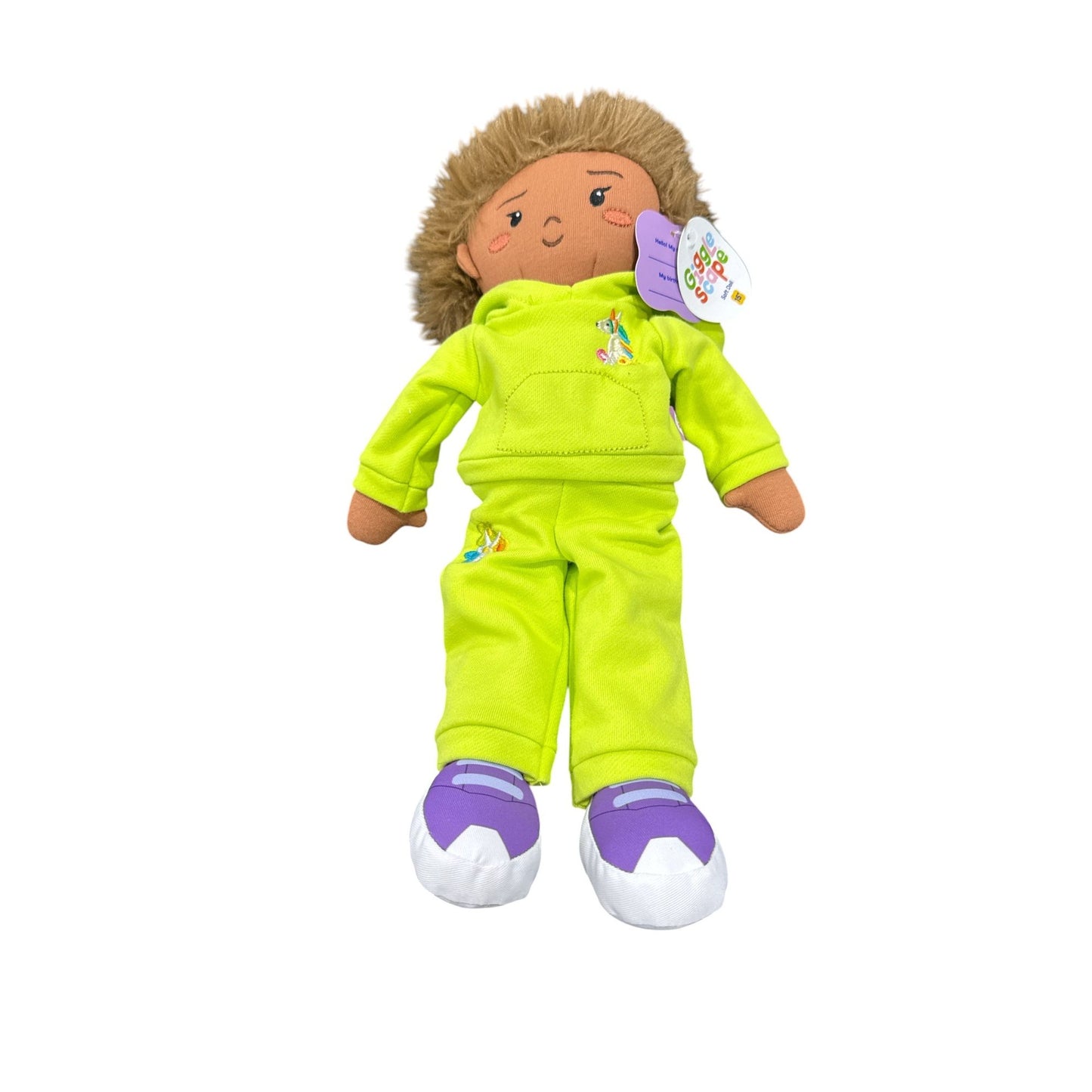 Giggle Scape 15" Soft Plush Doll In Lime Green Outfit With Purple Shoes