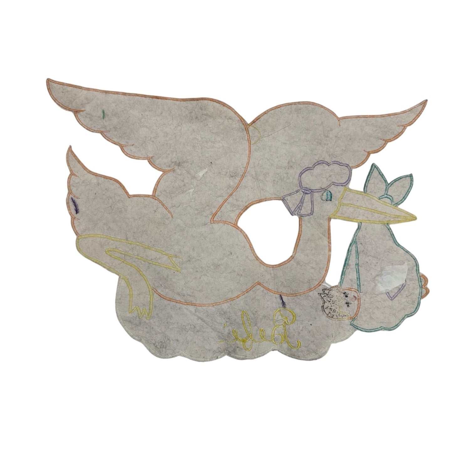 Handmade Stork Baby Patch With Embroidered Details For Nursery Decor Or Baby Blanket Personalization