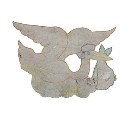 Handmade Stork Baby Patch With Embroidered Details For Nursery Decor Or Baby Blanket Personalization