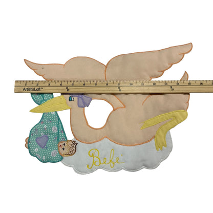 Handmade Stork Baby Patch With Embroidered Details For Nursery Decor Or Baby Blanket Personalization