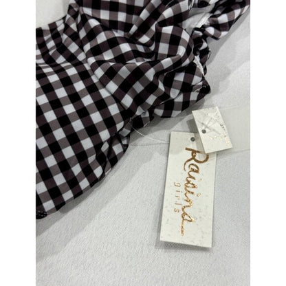 Raisins Girls Black & White Gingham Puff Sleeve Bikini Top Size 14