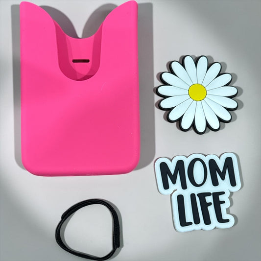 Pink Silicone Beach Bag Insert Holder With Daisy & Mom Life Charms 6.12x3.97 Inches For Tote Organization & Style