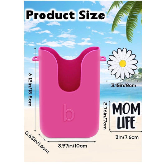 Pink Silicone Beach Bag Insert Holder With Daisy & Mom Life Charms 6.12x3.97 Inches For Tote Organization & Style
