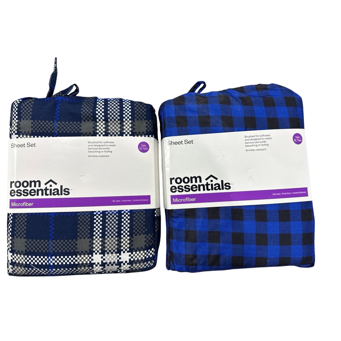 Room Essentials Twin XL Microfiber Sheet Sets Blue Plaid & Buffalo Check Patterns