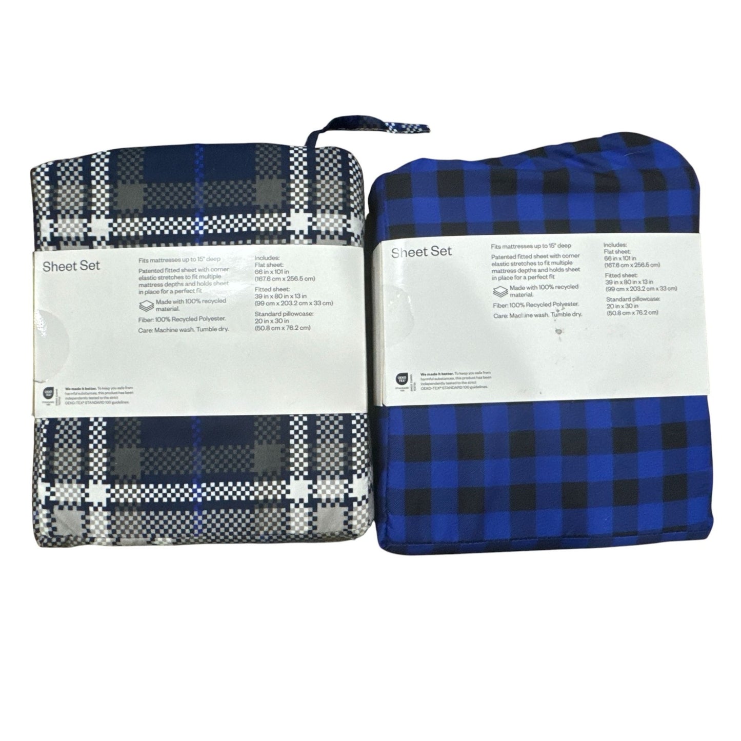 Room Essentials Twin XL Microfiber Sheet Sets Blue Plaid & Buffalo Check Patterns