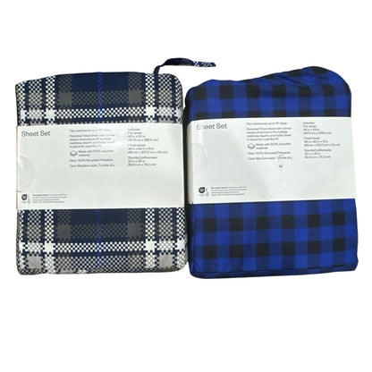 Room Essentials Twin XL Microfiber Sheet Sets Blue Plaid & Buffalo Check Patterns