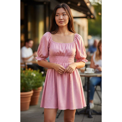 Velvet Torch Pink Floral Puff Sleeve Smocked Waist Mini Dress Size S