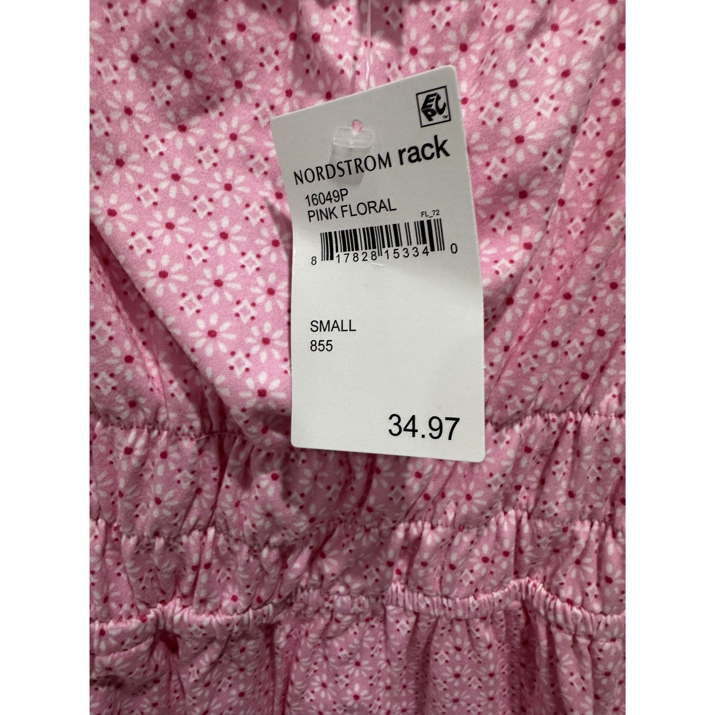 Velvet Torch Pink Floral Puff Sleeve Smocked Waist Mini Dress Size S