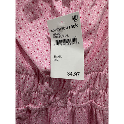 Velvet Torch Pink Floral Puff Sleeve Smocked Waist Mini Dress Size S