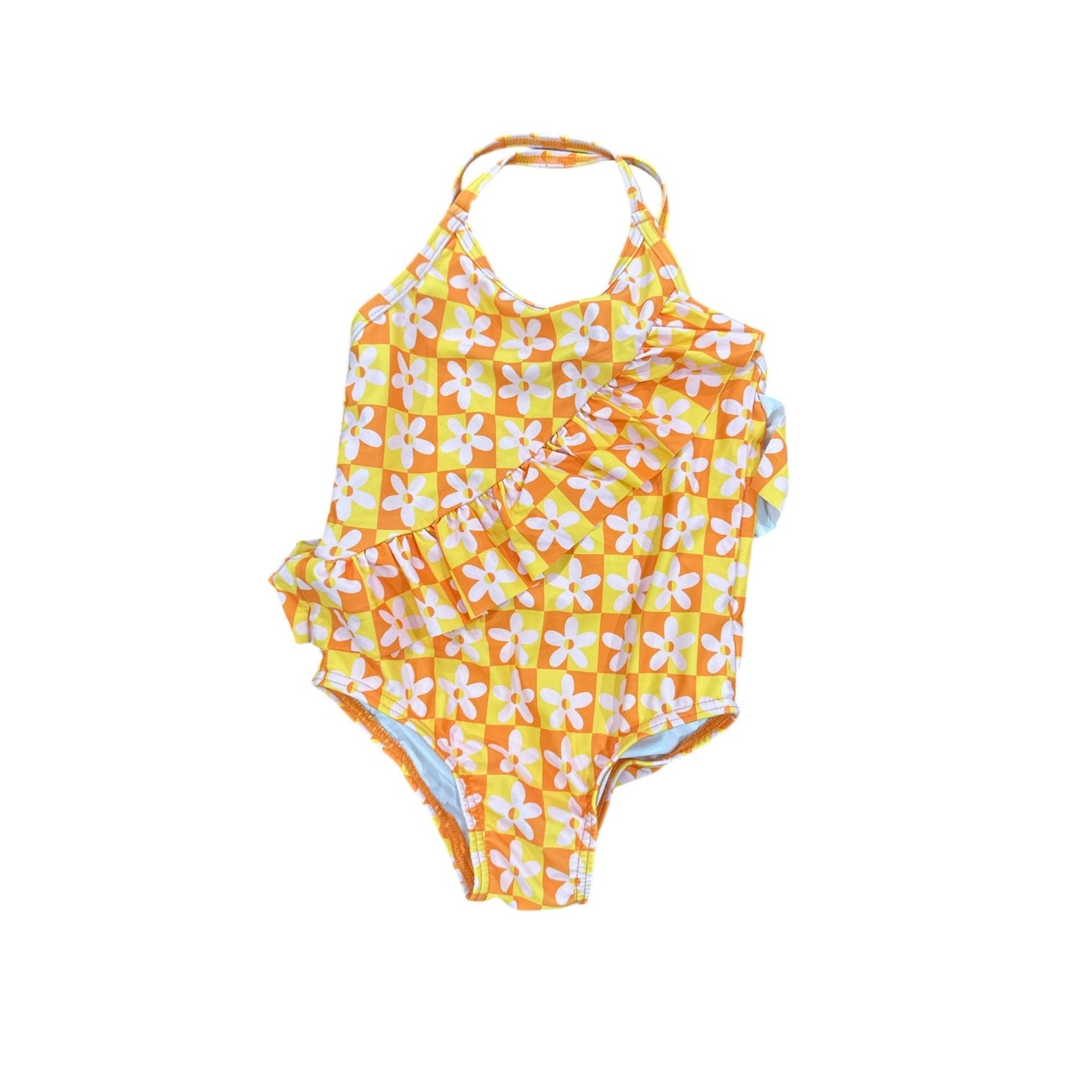 Tucker + Tate Girls Swimsuit Size 4 Orange Yellow Floral One Piece Ruffle Toddler Swimwear