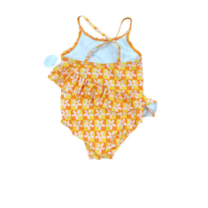 Tucker + Tate Girls Swimsuit Size 4 Orange Yellow Floral One Piece Ruffle Toddler Swimwear