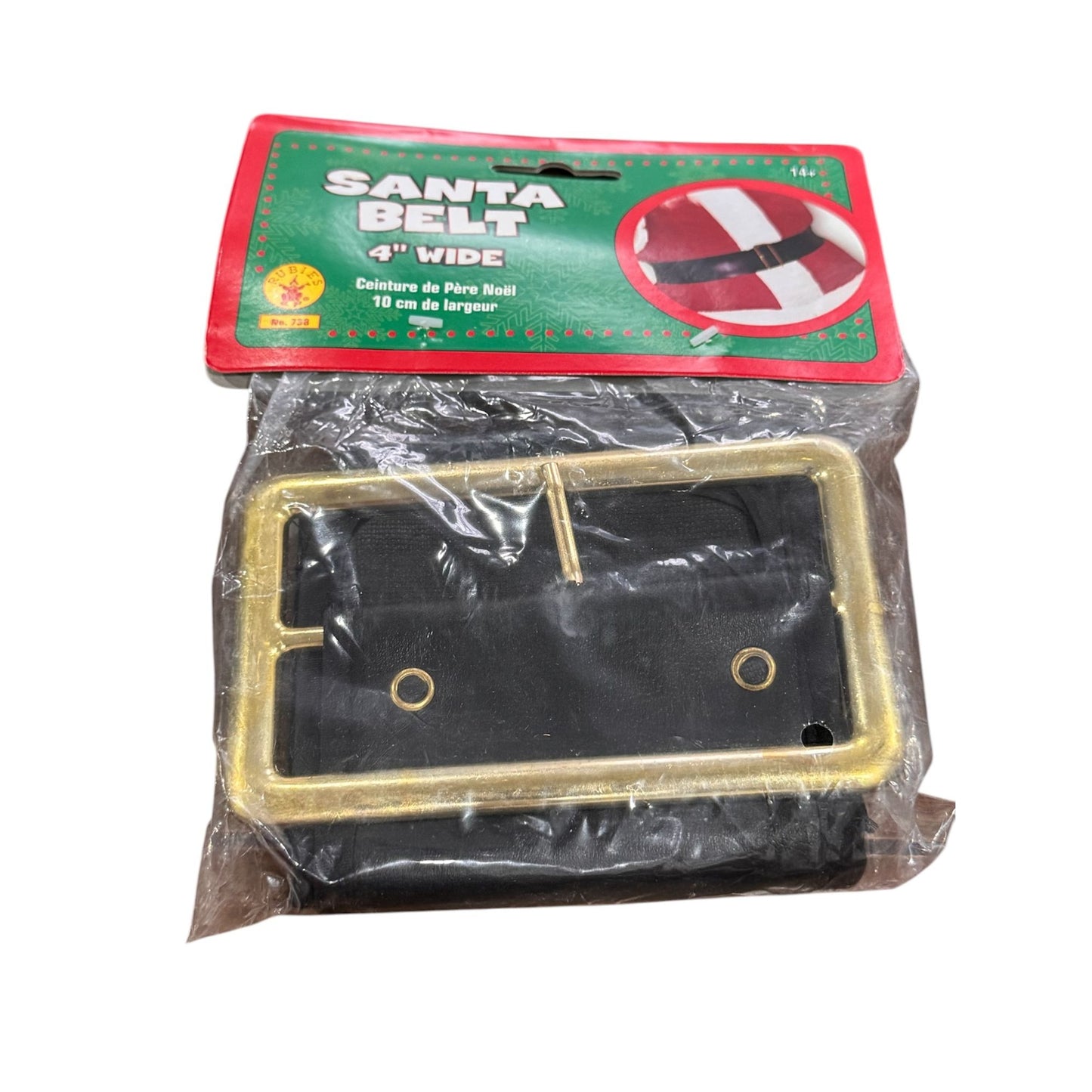 Santa Belt 4" Wide Black With Gold Buckle For Costume Use - One size fits waist sizes 48-54