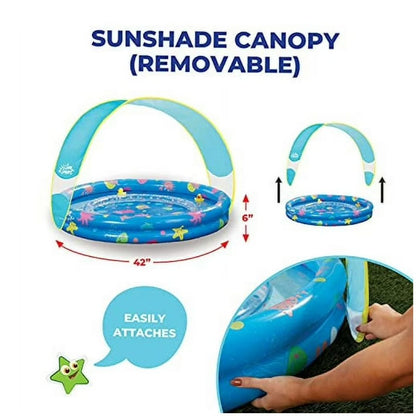 Lazy River Sunshade Pool With Removable Canopy & Duck Toys For Kids - 42" Inflated Size UPF 50+