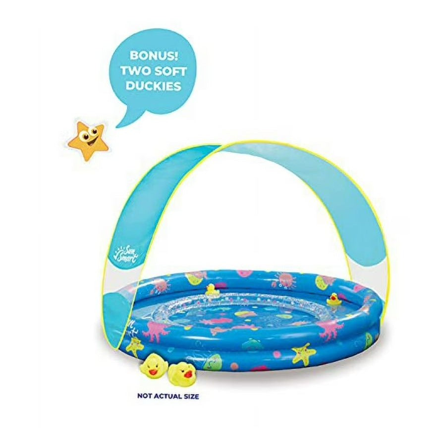 Lazy River Sunshade Pool With Removable Canopy & Duck Toys For Kids - 42" Inflated Size UPF 50+