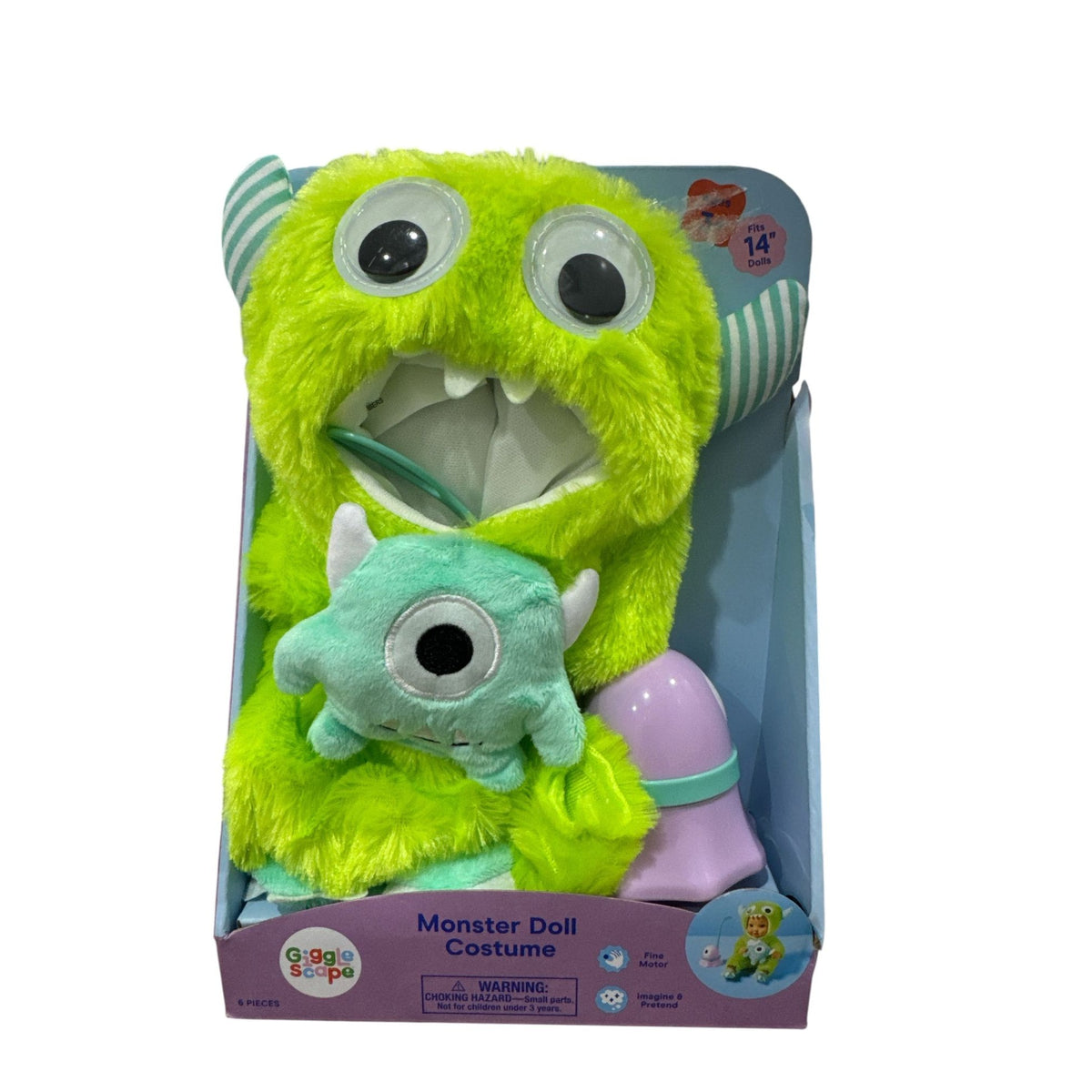 Monster Doll Costume Set Fits 14" Dolls Includes Hat Outfit Plush Monster Slippers Pet & Leash Ages 3+ By Giggle Scape