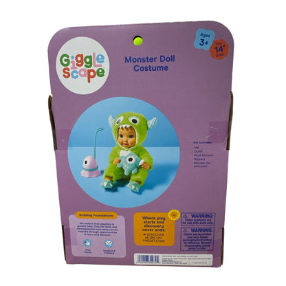 Monster Doll Costume Set Fits 14" Dolls Includes Hat Outfit Plush Monster Slippers Pet & Leash Ages 3+ By Giggle Scape