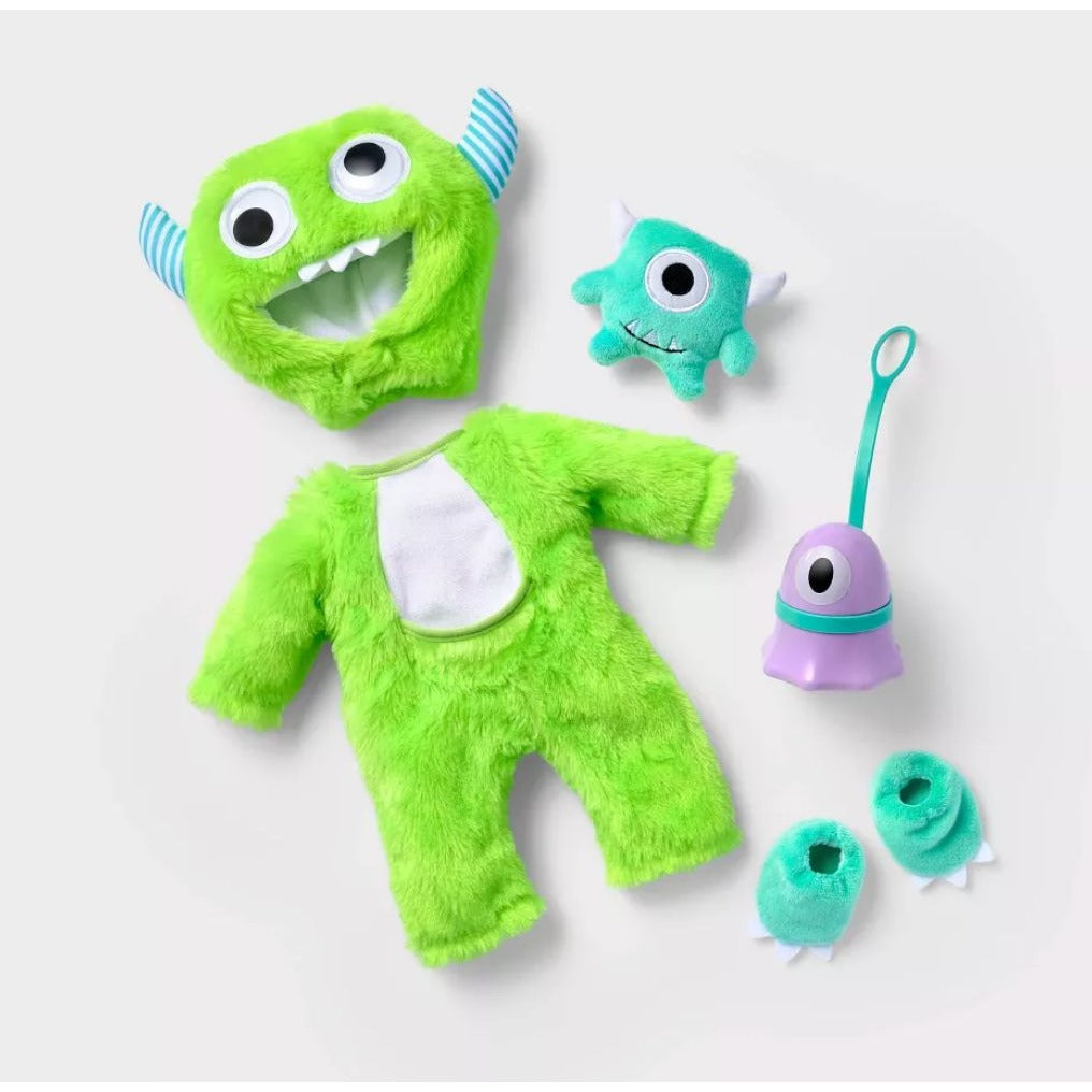 Monster Doll Costume Set Fits 14" Dolls Includes Hat Outfit Plush Monster Slippers Pet & Leash Ages 3+ By Giggle Scape