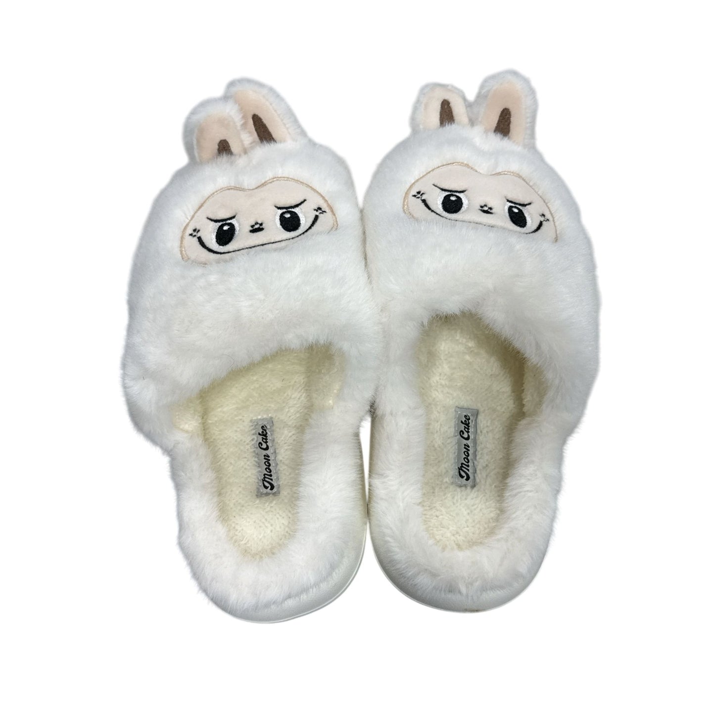 Moodpop Women's Fuzzy Llama Slippers With Memory Foam US Size 9/10 White Plush With Embroidered Face & Ears Indoor/Outdoor Sole