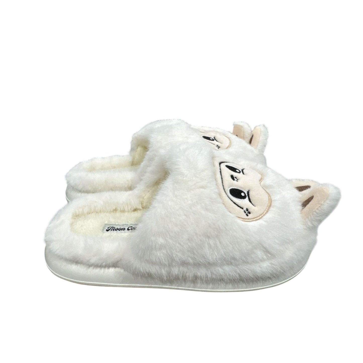 Moodpop Women's Fuzzy Llama Slippers With Memory Foam US Size 9/10 White Plush With Embroidered Face & Ears Indoor/Outdoor Sole