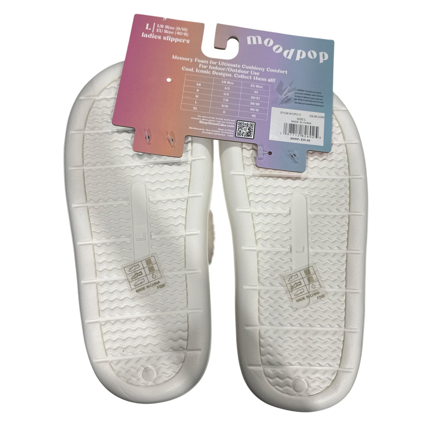 Moodpop Women's Fuzzy Llama Slippers With Memory Foam US Size 9/10 White Plush With Embroidered Face & Ears Indoor/Outdoor Sole